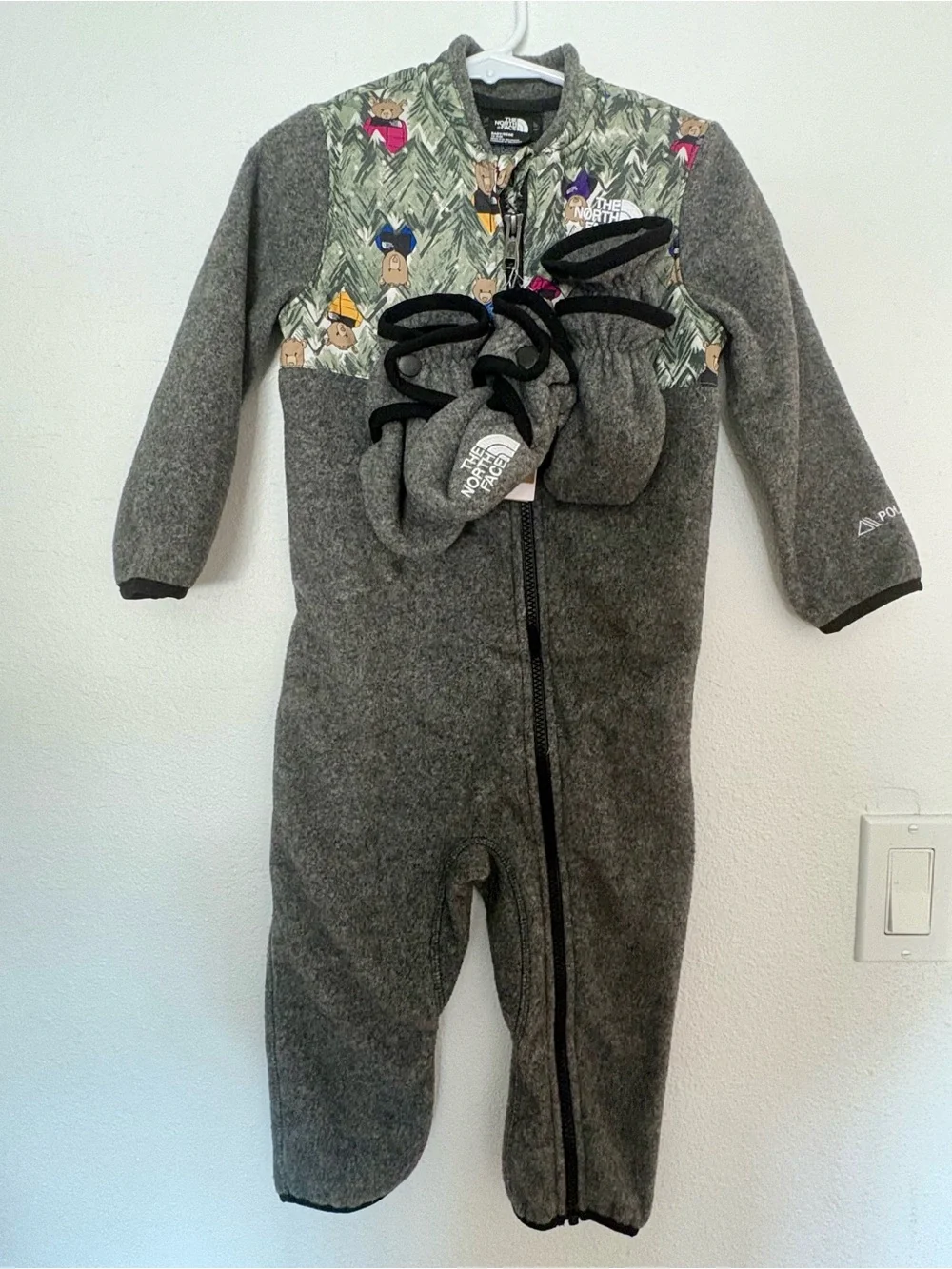 The North Face Gray Fleece Kids One-Piece with Woodland Yoke